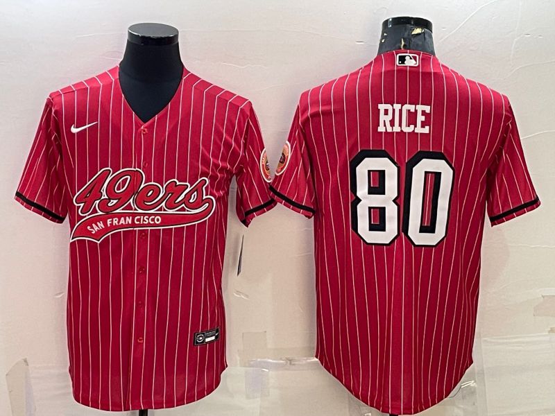 Men San Francisco 49ers #80 Rice Red stripe 2022 Nike Co branded NFL Jerseys